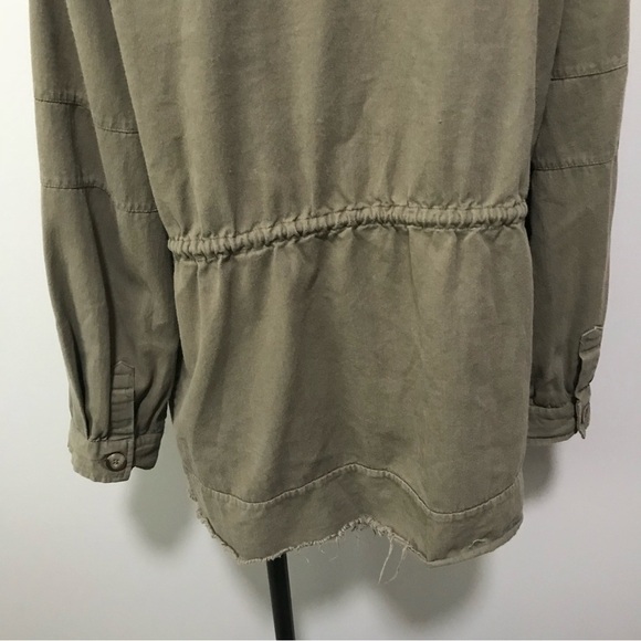 Avec Les Filles Military Olive Army Green Utility Jacket Raw Hem Button Down - Picture 7 of 10